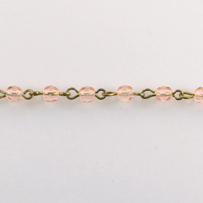 Linked Bead Chain Rosary Style with Glass Fire Polish Bead - Round 4MM ROSALINE-Brass