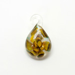 Glass Lampwork Pendant - Pear 30x16MM Flower GOLD CRYSTAL