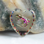 German Glass Engraved Buff Top Intaglio Pendant - GECKO Heart Shape 20x18MM CRYSTAL HELIO RED