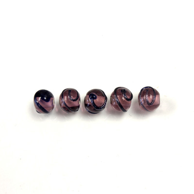 Czech Glass Lampwork Bead - Round 06MM AMETHYST with Swirl Design