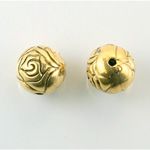 Metalized Plastic Engraved Bead - Rosebud  Round 12MM ANTIQUE GOLD