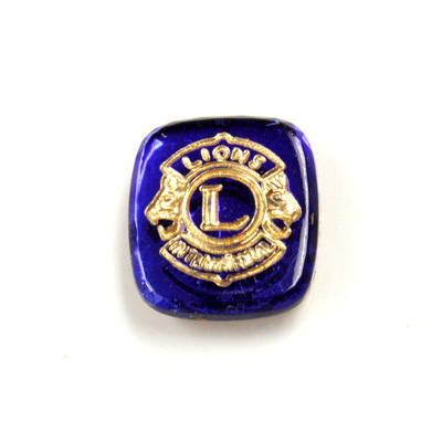 Glass Flat Back Intaglio Lions Club Cushion Antique 16x14MM GOLD ON SAPPHIRE Foiled