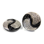 Glass Flat Back Engraved Button Top - Round Swirl 22.5MM SILVER on JET