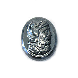 German Glass Cameo Warrior Head Oval 12x10MM HEMATITE