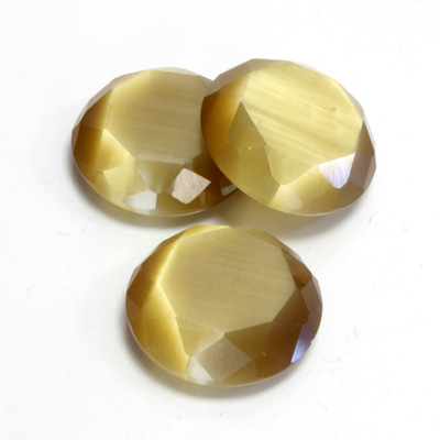 Fiber-Optic Flat Back Stone with Faceted Top and Table - Round 18MM CAT'S EYE LT BROWN
