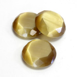 Fiber-Optic Flat Back Stone with Faceted Top and Table - Round 18MM CAT'S EYE LT BROWN
