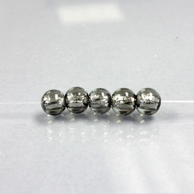 Czech Glass Lampwork Bead - Smooth Round 06MM BLACK DIAMOND SILVER LINED