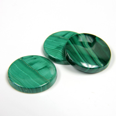 Gemstone Flat Back Single Bevel Buff Top Stone - Round 15MM MALACHITE