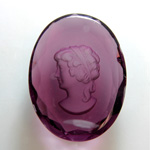 German Glass Flat Back Reverse Carved Intaglio Back Woman's Head - Oval 40x30MM AMETHYST