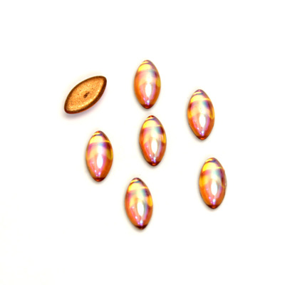 Glass Medium Dome Foiled Cabochon - Navette 08x4MM TOPAZ AB