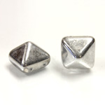 Preciosa Czech Pressed Glass 2-Hole Bead - Pyramid Studs 12x12MM CRYSTAL SILVER