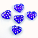 Czech Pressed Glass Engraved Pendant - Stars Heart 14x5MM SILVER on COBALT