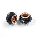 Glass Faceted Bead with Large Hole Copper Plated Center - Round 14x9MM JET