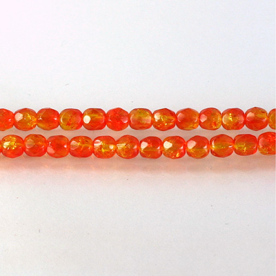 Czech Glass Fire Polish Bead - Round 04MM CRASHED ORANGE-YELLOW