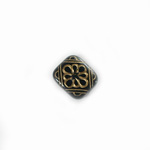 Plastic Engraved Bead - Rectangle 12x11MM GOLD on JET