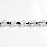 Linked Bead Chain Rosary Style with Glass Fire Polish Bead - Round 6MM WHITE OPAL-JET