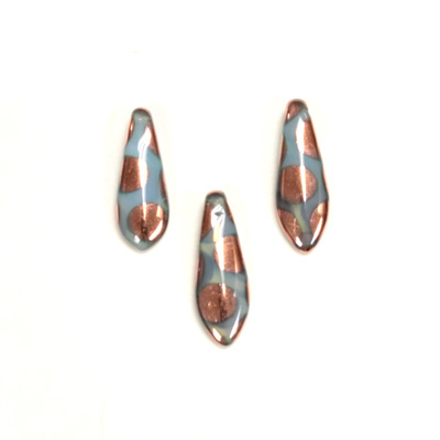Czech Pressed Glass Pendant - Spear 16x5MM AQUA on COPPER