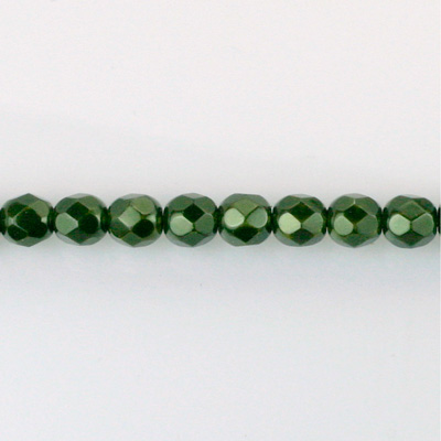 Czech Glass Pearl Faceted Fire Polish Bead - Round 04MM HUNTER GREEN 70958
