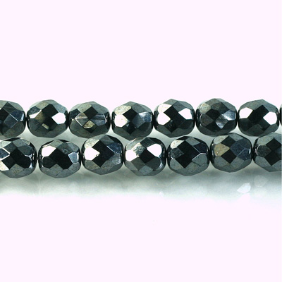 Czech Glass Fire Polish Bead - Round 08MM Full Coated HEMATITE