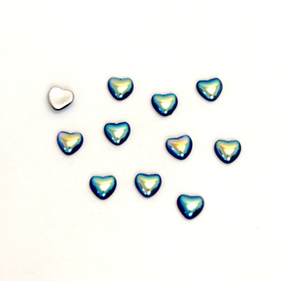 Glass Medium Dome Foiled Cabochon - Heart 04x4MM SAPPHIRE AB