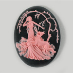 Plastic Cameo - Art Deco Oval 40x30MM PINK ON BLACK