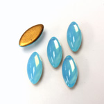 Glass Medium Dome Foiled Cabochon - Navette 15x7MM OPAL AQUA