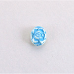 Plastic Carved No-Hole Flower - Rose Oval 10x8MM BLUE ON IVORY