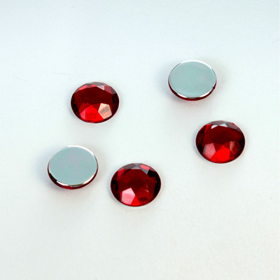 Plastic Flat Back Foiled Rose Cut Rhinestone - Round 09MM RUBY