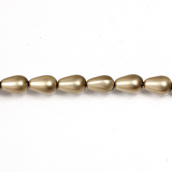 Czech Glass Pearl Bead - Pear 09x6MM MATTE LT BROWN