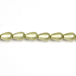 Czech Glass Pearl Bead - Pear 09x6MM MATTE LT OLVIVE