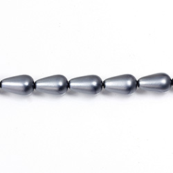 Czech Glass Pearl Bead - Pear 12x7MM MATTE DARK GREY