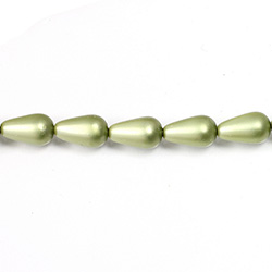 Czech Glass Pearl Bead - Pear 12x7MM MATTE DARK OLIVE