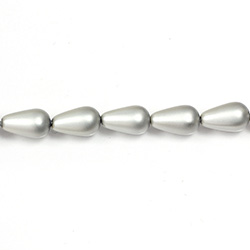 Czech Glass Pearl Bead - Pear 12x7MM MATTE LT GREY