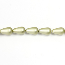 Czech Glass Pearl Bead - Pear 12x7MM MATTE LT OLIVE