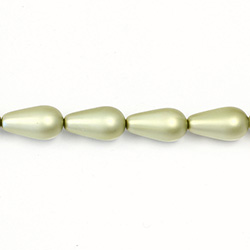 Czech Glass Pearl Bead - Pear 15x8MM MATTE LT OLIVE