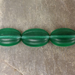 Czech Pressed Glass Bead - Ribbed Melon Oval 17x11MM MATTE EMERALD