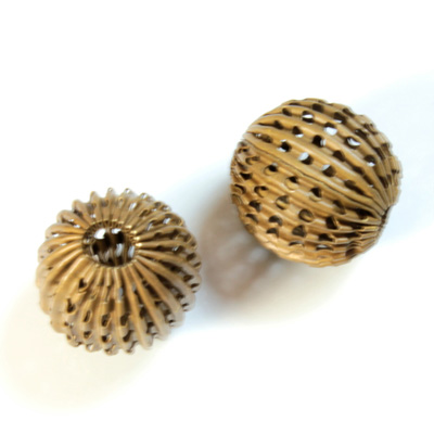 Brass Corrugated Bead - Fancy Pierced Round 14MM RAW