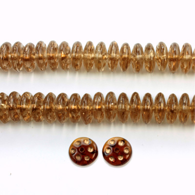 Czech Pressed Glass Engraved Bead - Spacer 08MM GOLD ON SMOKE TOPAZ