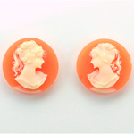 Plastic Cameo - Woman with Ponytail Round 18MM IVORY ON CORNELIAN