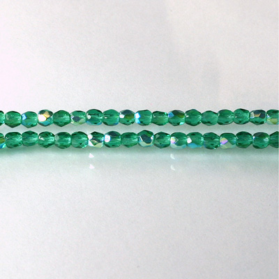 Czech Glass Fire Polish Bead - Round 03MM DK EMERALD AB