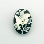 Plastic Cameo - Butterfly Oval 25x18MM WHITE ON BLACK