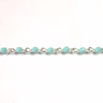 Linked Bead Chain Rosary Style with Glass Fire Polish Bead - Round 3MM TURQUOISE-SILVER