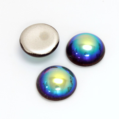 Glass Medium Dome Foiled Cabochon - Round 15MM Coated RUBY AB