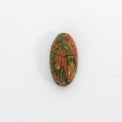 Gemstone Flat Back Carved Scarab 18x9MM EPIDOTE