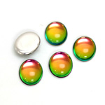 Glass Medium Dome Foiled Cabochon - Coated Oval 12x10MM IRIDIS