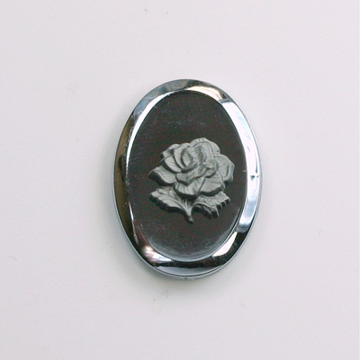 Glass Cameo Rose Oval 25x18MM HEMATITE
