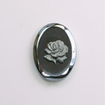 Glass Cameo Rose Oval 25x18MM HEMATITE