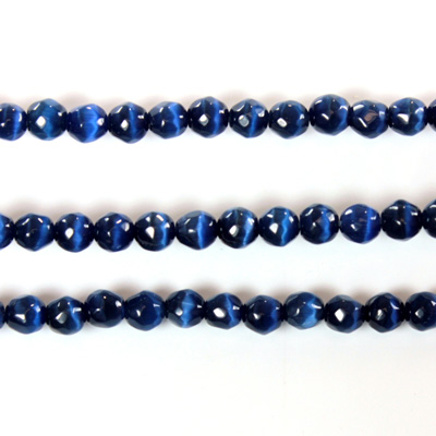 Fiber Optic Synthetic Cat's Eye Bead - Round Faceted 04MM CAT'S EYE BLUE