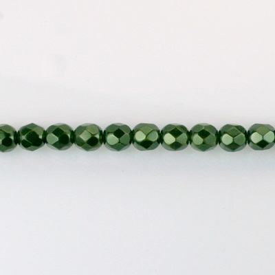 Czech Glass Pearl Faceted Fire Polish Bead - Round 03MM HUNTER GREEN 70958