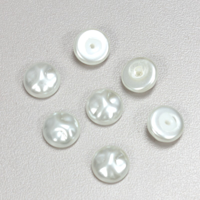 Glass Cabochon Baroque Top Pearl Dipped - Round 10MM WHITE